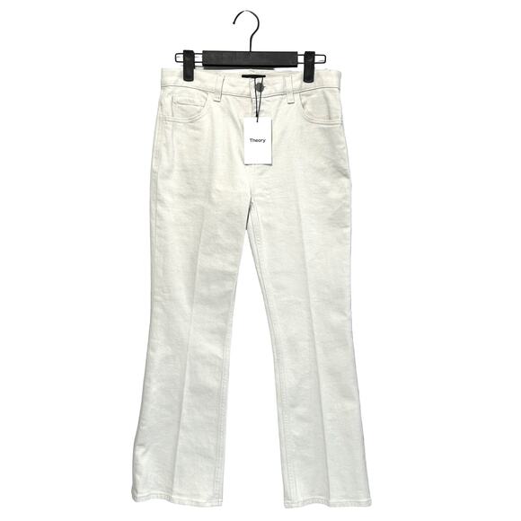 Theory Kick 5 Pocket Flare Jeans NWT Women's Sz 25 Ecru Cotton Retro Neutral - Picture 1 of 6
